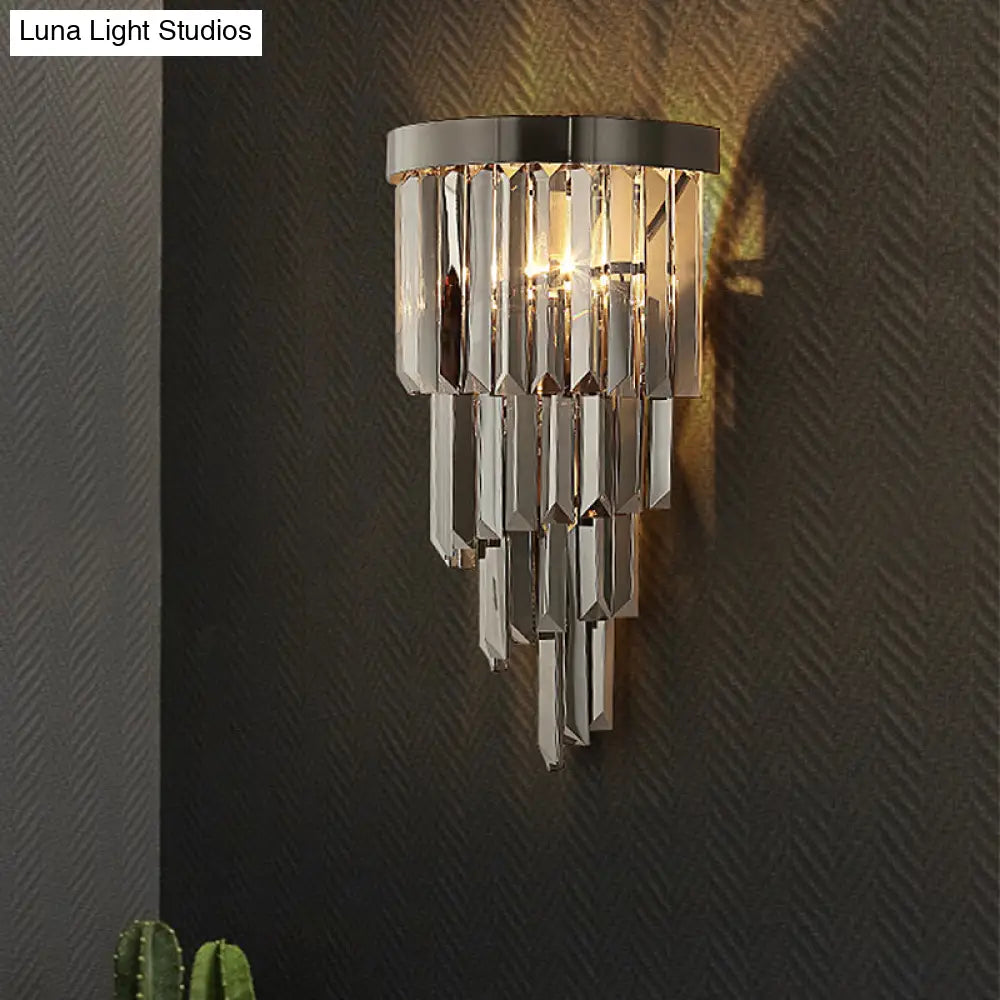 Smoke Gray Crystal Rod Wall Sconce With 2 Lights And 4 Tiers