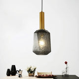 Smoke Gray Glass Bedside Pendant: Industrial Brass Ceiling Lamp With 1 Light