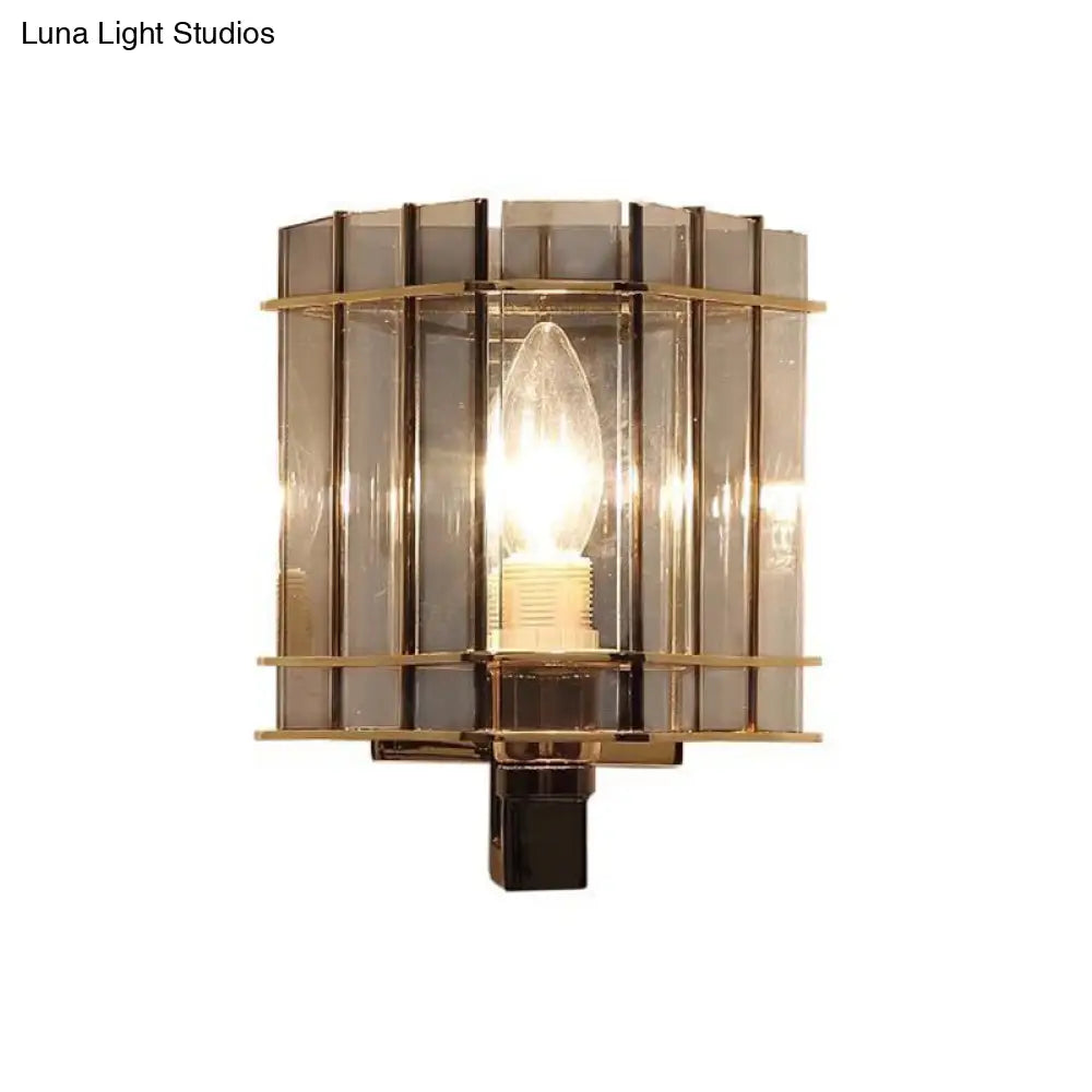 Smoke Gray Glass Rectangle Wall Sconce With Modern Panel Design - Bedside Lamp