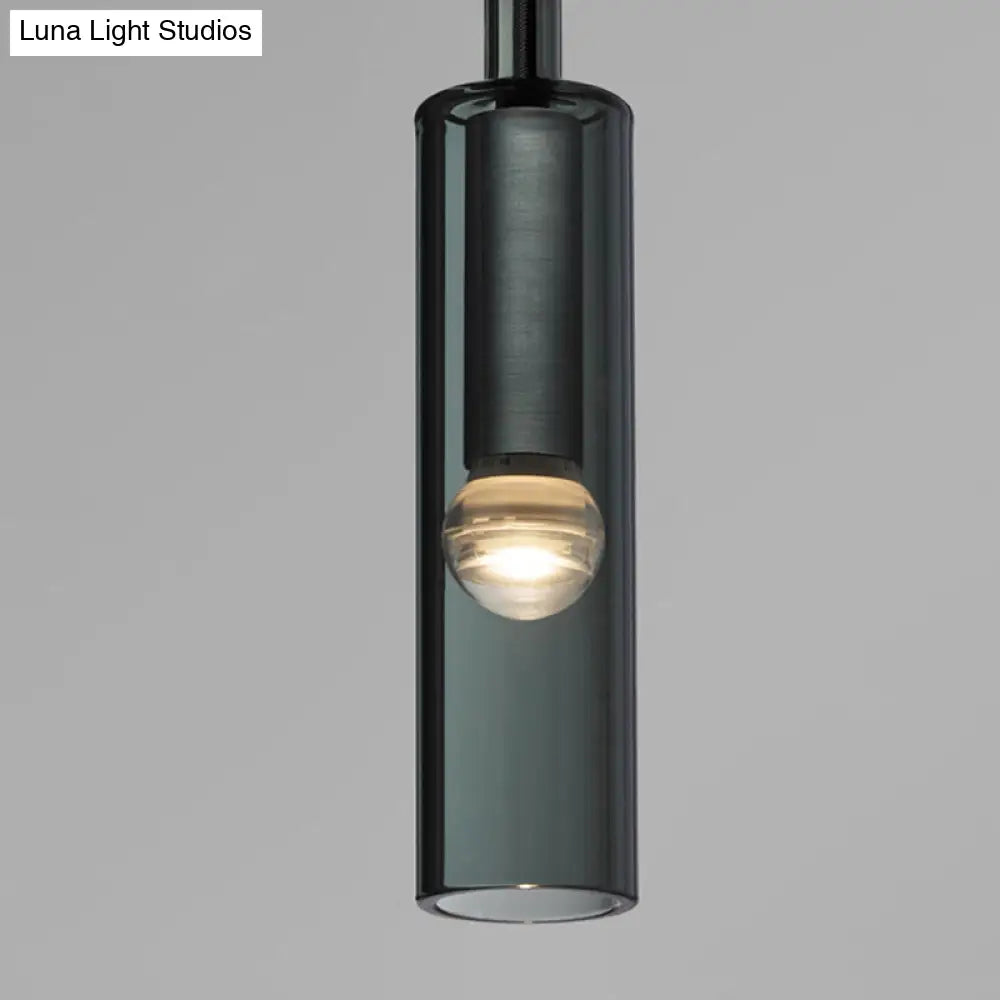 Smoke Grey Crystal Cylinder Sconce - Wall Mounted Elegant 1-Light Fixture With Black Arm