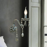 Smoke Grey Crystal Teardrop Wall Sconce Candlestick - Traditional 1/2-Bulb Light 1 / Gray