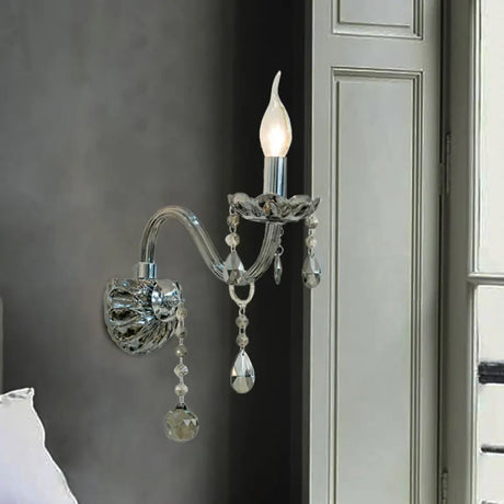 Smoke Grey Crystal Teardrop Wall Sconce Candlestick - Traditional 1/2-Bulb Light 1 / Gray