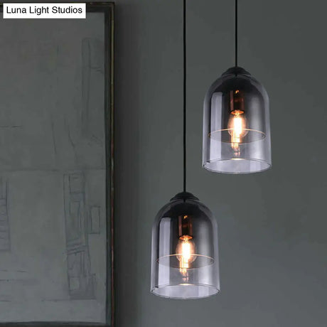 Smoke Grey Glass Pendant Light - Modern Cloche Design With 1 Head And Black Hanging Fixture