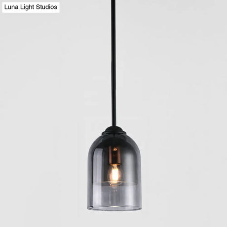 Smoke Grey Glass Pendant Light - Modern Cloche Design With 1 Head And Black Hanging Fixture
