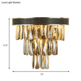 Smoke Grey Led Crystal Block Wall Sconce: Modern Lighting For Living Room