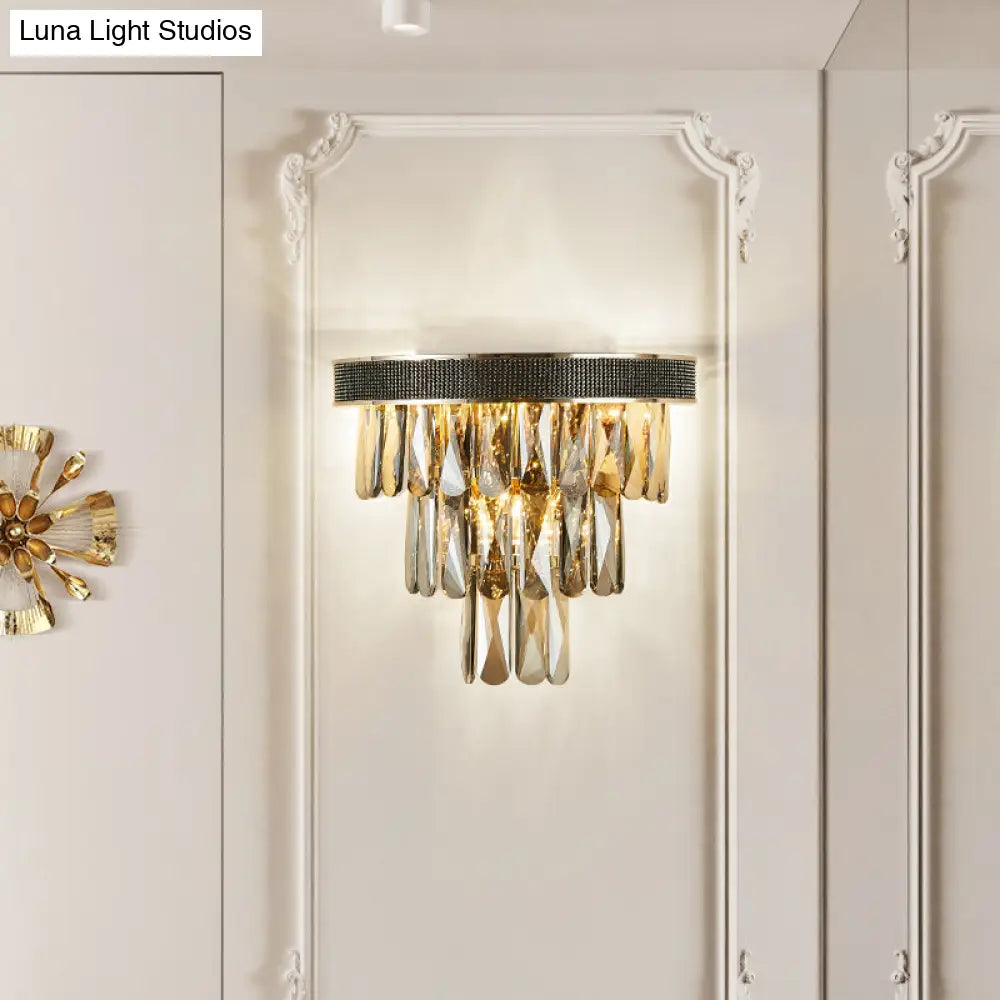 Smoke Grey Led Crystal Block Wall Sconce: Modern Lighting For Living Room