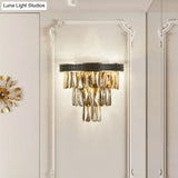 Smoke Grey Led Crystal Block Wall Sconce: Modern Lighting For Living Room