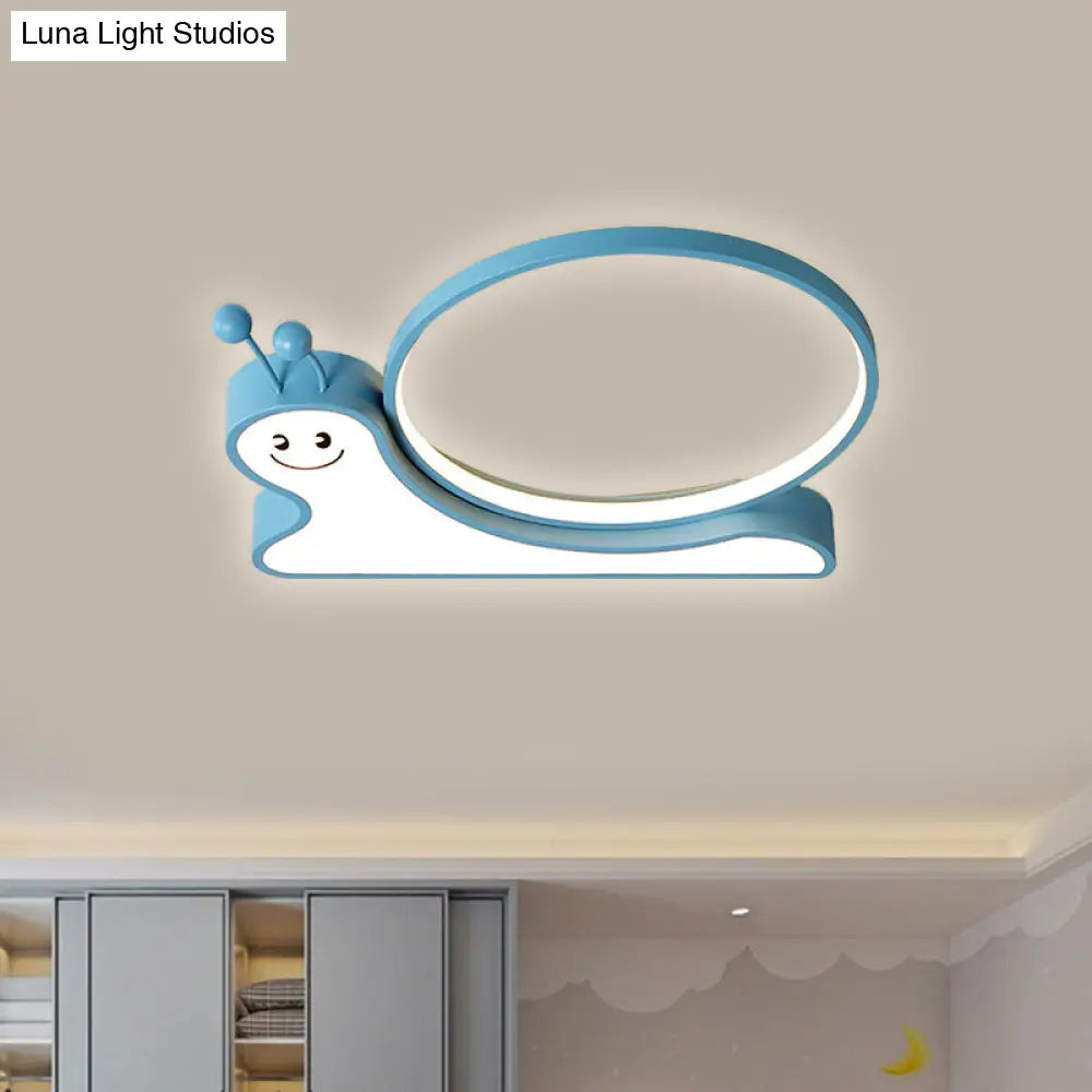 Snail Design Led Flush Light Fixture - Acrylic Cartoon Lamp In Warm/White (Pink/Blue)