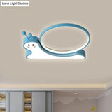 Snail Design Led Flush Light Fixture - Acrylic Cartoon Lamp In Warm/White (Pink/Blue)