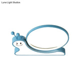 Snail Design Led Flush Light Fixture - Acrylic Cartoon Lamp In Warm/White (Pink/Blue)