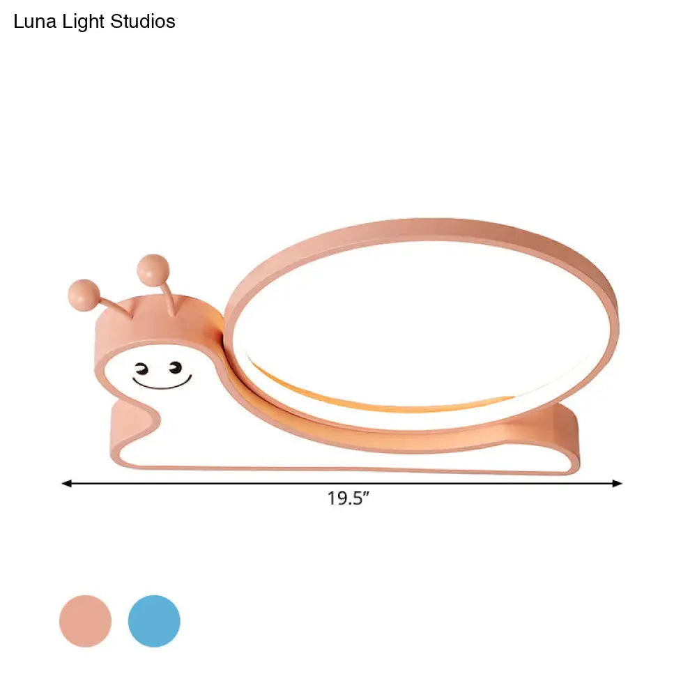 Snail Design Led Flush Light Fixture - Acrylic Cartoon Lamp In Warm/White (Pink/Blue)