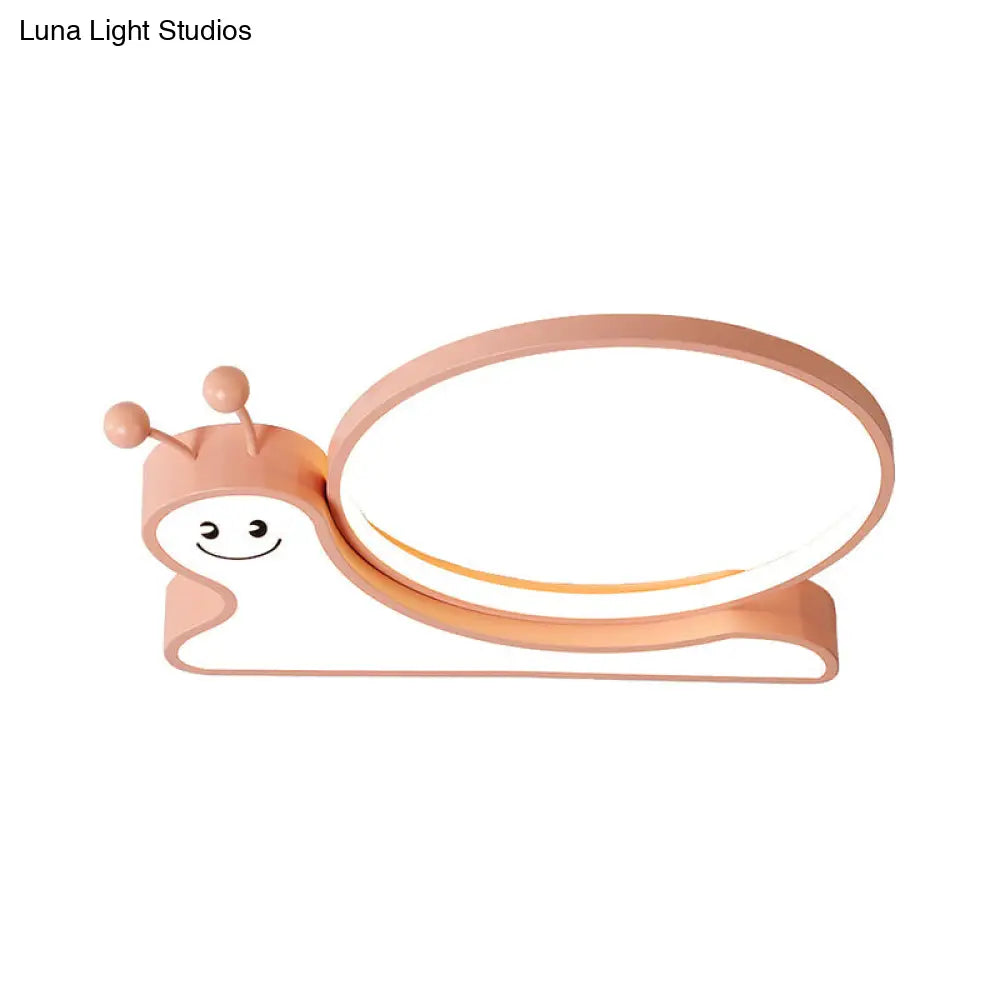 Snail Design Led Flush Light Fixture - Acrylic Cartoon Lamp In Warm/White (Pink/Blue)