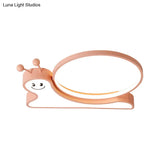 Snail Design Led Flush Light Fixture - Acrylic Cartoon Lamp In Warm/White (Pink/Blue)