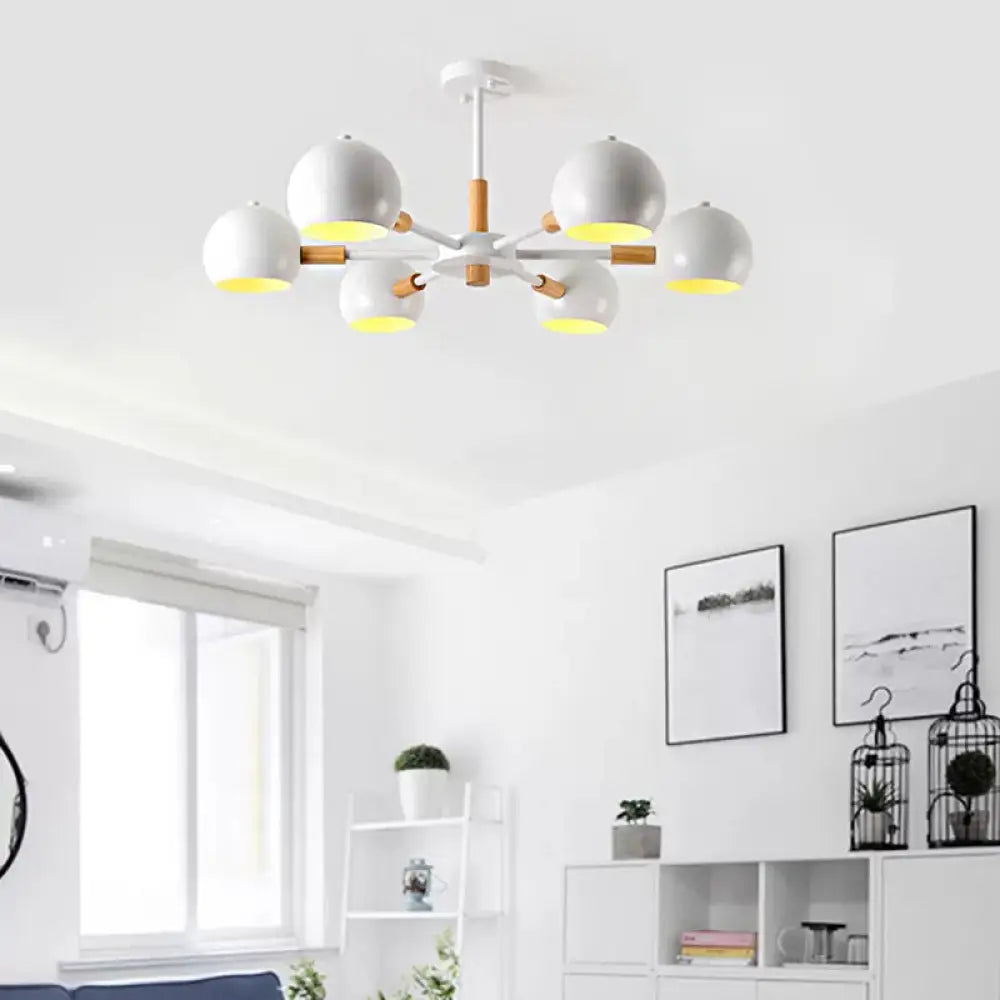 Snowflake Pendant Light: Kindergarten Nordic Chandelier With Orb Shade And 6-Bulb Metal Design White