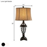Sofia - Vintage White/Black 1 Bulb Table Light Resin Open Urn Base Night Lamp With Fabric Shade