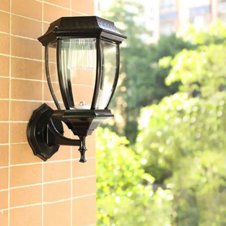Solar Vintage House Wall Light With Metal Frame Glass Shade And Led Bulb - Outdoor Mounted Lamp