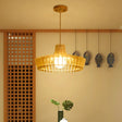 South-East Asia Wood Hat Hanging Lamp Ceiling Pendant Light With 1 Bulb Beige For Restaurants