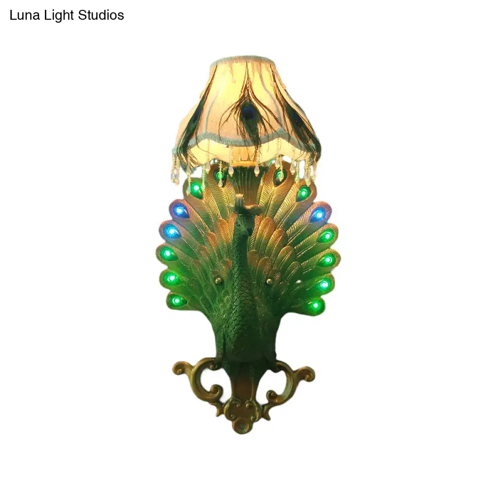 Southeast Asian Style Green Peacock Wall Sconce Light - Resin 1-Light Bedroom Mounted Fixture