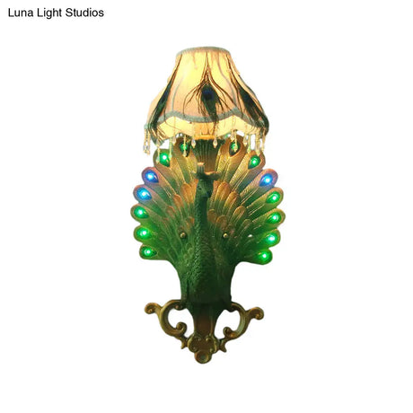 Southeast Asian Style Green Peacock Wall Sconce Light - Resin 1-Light Bedroom Mounted Fixture