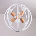 Spherical Antique Style Wrought Iron Ceiling Lamp With 6 Lights - Black/White Chandelier For Dining