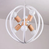 Spherical Antique Style Wrought Iron Ceiling Lamp With 6 Lights - Black/White Chandelier For Dining
