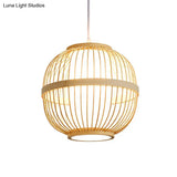 Spherical Bamboo Ceiling Lamp - Tea Room Pendant Light With 1 Bulb