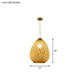 Spherical Bamboo Pendant Light - Beige | Single Asia-Inspired Hanging Fixture For Restaurants