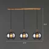 Spherical Multi-Glass Ceiling Lamp With 3 Lights For Modern Dining Room Suspension Smoke Gray /