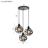 Spherical Pendant Light Fixture: Industrial Black Metal With Wire Guard - Perfect For Dining Room