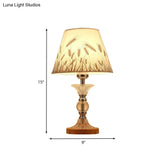 Spikelet Pattern Conic Table Lamp: Countryside White Fabric Night Light With Chrome Column Base