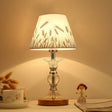 Spikelet Pattern Conic Table Lamp: Countryside White Fabric Night Light With Chrome Column Base
