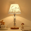 Spikelet Pattern Conic Table Lamp: Countryside White Fabric Night Light With Chrome Column Base