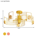 Spiral Kids Led Semi Flush Mount Ceiling Light With Metallic Pink/Gold Finish And White Glass Shade