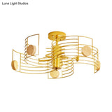 Spiral Kids Led Semi Flush Mount Ceiling Light With Metallic Pink/Gold Finish And White Glass Shade