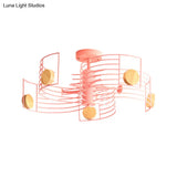 Spiral Kids Led Semi Flush Mount Ceiling Light With Metallic Pink/Gold Finish And White Glass Shade