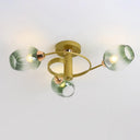 Spiraling Semi Flush Light With Dimpled Glass Shade For Postmodern Ceiling In Bedroom 3 / Gold Green