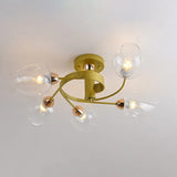 Spiraling Semi Flush Light With Dimpled Glass Shade For Postmodern Ceiling In Bedroom 5 / Gold Clear