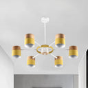 Splicing Cylinder Rotatable Chandelier: Macaron Iron 6-Head Ceiling Hanging Light In