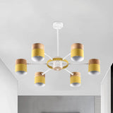 Splicing Cylinder Rotatable Chandelier: Macaron Iron 6-Head Ceiling Hanging Light In
