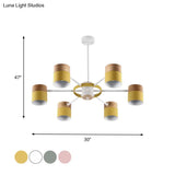 Splicing Cylinder Rotatable Chandelier: Macaron Iron 6-Head Ceiling Hanging Light In