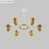 Splicing Cylinder Rotatable Chandelier: Macaron Iron 6-Head Ceiling Hanging Light In