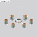 Splicing Cylinder Rotatable Chandelier: Macaron Iron 6-Head Ceiling Hanging Light In