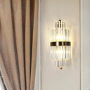 Spool Wall Sconce Light - Modern Faceted Clear Crystal Prism 2 Lights Brass Finish