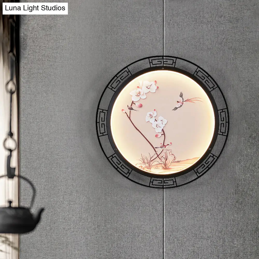 Spring Blossom Pink Sconce Mural Lamp: Retro Led Wall Light For Guest Room