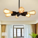 Sputnik Bare Bulb Metallic Antique 6-Light Chandelier Pendant Light In Black - Perfect For Living