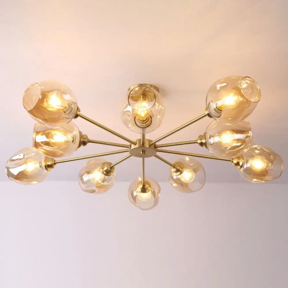Sputnik Ceiling Mount Chandelier: Postmodern Cup Glass Parlor Flush Light In Brass 10 / Amber