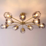 Sputnik Ceiling Mount Chandelier: Postmodern Cup Glass Parlor Flush Light In Brass 10 / Black