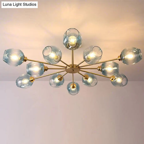 Sputnik Ceiling Mount Chandelier: Postmodern Cup Glass Parlor Flush Light In Brass