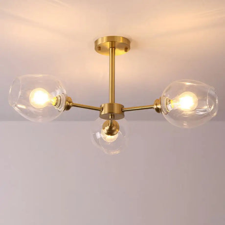 Sputnik Ceiling Mount Chandelier: Postmodern Cup Glass Parlor Flush Light In Brass 3 / Clear