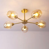 Sputnik Ceiling Mount Chandelier: Postmodern Cup Glass Parlor Flush Light In Brass 5 / Amber